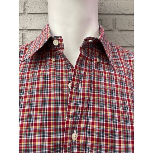Ralph Lauren Men Custom Fit Red Stripe Plaid Button Down Long Sleeve Shirt Size - Picture 3 of 9